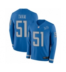 Youth Detroit Lions #51 Jahlani Tavai Limited Blue Therma Long Sleeve Football Jersey