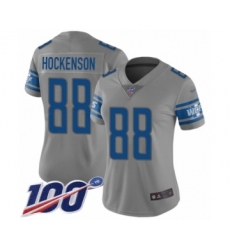 Women's Detroit Lions #88 T.J. Hockenson Limited Gray Inverted Legend 100th Season Football Jersey
