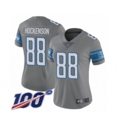 Women's Detroit Lions #88 T.J. Hockenson Limited Steel Rush Vapor Untouchable 100th Season Football Jersey