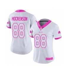 Women's Detroit Lions #88 T.J. Hockenson Limited White Pink Rush Fashion Football Jersey
