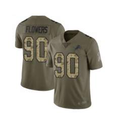 Men's Detroit Lions #90 Trey Flowers Limited Olive Camo Salute to Service Football Jersey