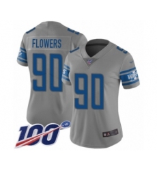 Women's Detroit Lions #90 Trey Flowers Limited Gray Inverted Legend 100th Season Football Jersey