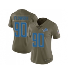 Women's Detroit Lions #90 Trey Flowers Limited Olive 2017 Salute to Service Football Jersey