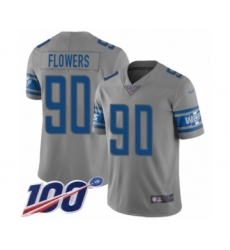 Youth Detroit Lions #90 Trey Flowers Limited Gray Inverted Legend 100th Season Football Jersey