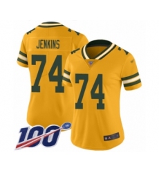 Women's Green Bay Packers #74 Elgton Jenkins Limited Gold Inverted Legend 100th Season Football Jersey