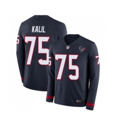 Youth Houston Texans #75 Matt Kalil Limited Navy Blue Therma Long Sleeve Football Jersey