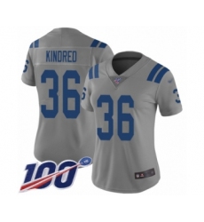 Women's Indianapolis Colts #36 Derrick Kindred Limited Gray Inverted Legend 100th Season Football Jersey