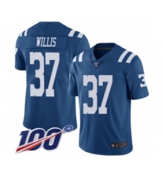Men's Indianapolis Colts #37 Khari Willis Limited Royal Blue Rush Vapor Untouchable 100th Season Football Jersey