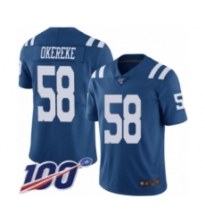 Men's Indianapolis Colts #58 Bobby Okereke Limited Royal Blue Rush Vapor Untouchable 100th Season Football Jersey