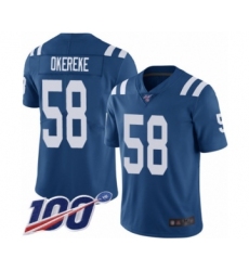 Men's Indianapolis Colts #58 Bobby Okereke Royal Blue Team Color Vapor Untouchable Limited Player 100th Season Football Jersey