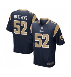 Men's Los Angeles Rams #52 Clay Matthews Game Navy Blue Team Color Football Jersey