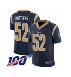 Men's Los Angeles Rams #52 Clay Matthews Navy Blue Team Color Vapor Untouchable Limited Player 100th Season Football Jersey