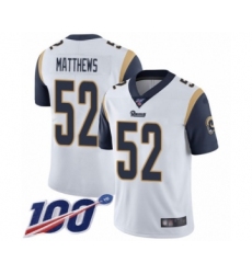 Men's Los Angeles Rams #52 Clay Matthews White Vapor Untouchable Limited Player 100th Season Football Jersey