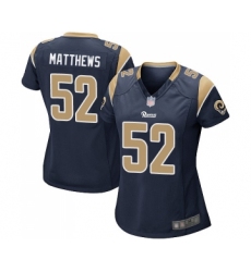 Women's Los Angeles Rams #52 Clay Matthews Game Navy Blue Team Color Football Jersey