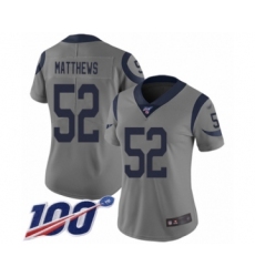 Women's Los Angeles Rams #52 Clay Matthews Limited Gray Inverted Legend 100th Season Football Jersey