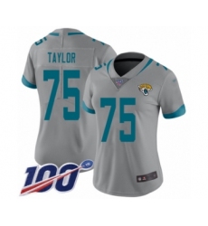 Women's Jacksonville Jaguars #75 Jawaan Taylor Silver Inverted Legend Limited 100th Season Football Jersey