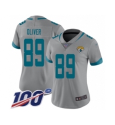 Women's Jacksonville Jaguars #89 Josh Oliver Silver Inverted Legend Limited 100th Season Football Jersey
