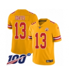 Men's Kansas City Chiefs #13 Sammie Coates Limited Gold Inverted Legend 100th Season Football Jersey