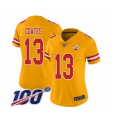 Women's Kansas City Chiefs #13 Sammie Coates Limited Gold Inverted Legend 100th Season Football Jersey