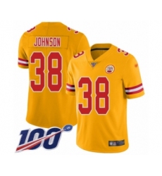 Men's Kansas City Chiefs #38 Dontae Johnson Limited Gold Inverted Legend 100th Season Football Jersey