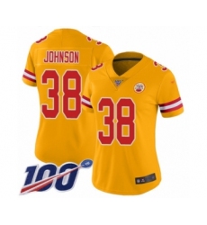 Women's Kansas City Chiefs #38 Dontae Johnson Limited Gold Inverted Legend 100th Season Football Jersey