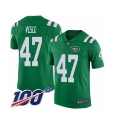 Men's New York Jets #47 Trevon Wesco Limited Green Rush Vapor Untouchable 100th Season Football Jersey