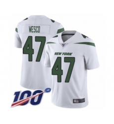 Men's New York Jets #47 Trevon Wesco White Vapor Untouchable Limited Player 100th Season Football Jersey