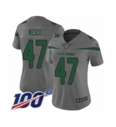Women's New York Jets #47 Trevon Wesco Limited Gray Inverted Legend 100th Season Football Jersey