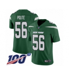 Men's New York Jets #56 Jachai Polite Green Team Color Vapor Untouchable Limited Player 100th Season Football Jersey