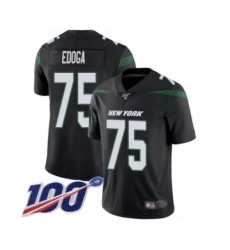 Men's New York Jets #75 Chuma Edoga Black Alternate Vapor Untouchable Limited Player 100th Season Football Jersey