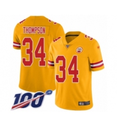 Men's Kansas City Chiefs #34 Darwin Thompson Limited Gold Inverted Legend 100th Season Football Jersey