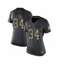 Women's Kansas City Chiefs #34 Darwin Thompson Limited Black 2016 Salute to Service Football Jersey