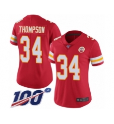 Women's Kansas City Chiefs #34 Darwin Thompson Red Team Color Vapor Untouchable Limited Player 100th Season Football Jersey