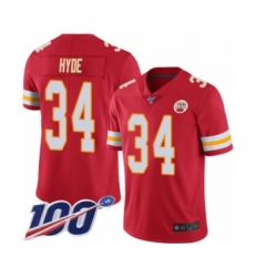 Men's Kansas City Chiefs #34 Carlos Hyde Red Team Color Vapor Untouchable Limited Player 100th Season Football Jersey