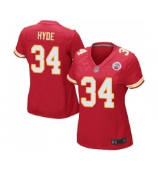 Women's Kansas City Chiefs #34 Carlos Hyde Game Red Team Color Football Jersey
