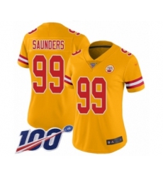 Women's Kansas City Chiefs #99 Khalen Saunders Limited Gold Inverted Legend 100th Season Football Jersey