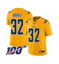 Men's Los Angeles Chargers #32 Nasir Adderley Limited Gold Inverted Legend 100th Season Football Jersey