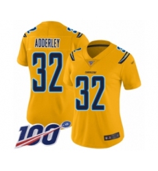 Women's Los Angeles Chargers #32 Nasir Adderley Limited Gold Inverted Legend 100th Season Football Jersey