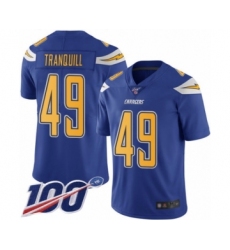 Men's Los Angeles Chargers #49 Drue Tranquill Limited Electric Blue Rush Vapor Untouchable 100th Season Football Jersey