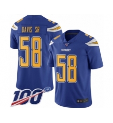 Men's Los Angeles Chargers #58 Thomas Davis Sr Limited Electric Blue Rush Vapor Untouchable 100th Season Football Jersey