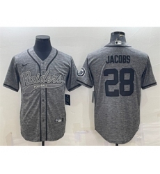 Men's Las Vegas Raiders #28 Josh Jacobs Gray With Patch Cool Base Stitched Baseball Jersey