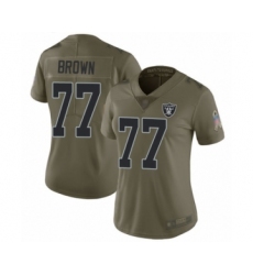Women's Oakland Raiders #77 Trent Brown Limited Olive 2017 Salute to Service Football Jersey