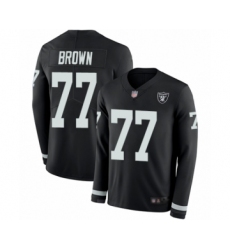 Youth Oakland Raiders #77 Trent Brown Limited Black Therma Long Sleeve Football Jersey