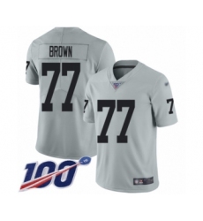 Youth Oakland Raiders #77 Trent Brown Limited Silver Inverted Legend 100th Season Football Jersey