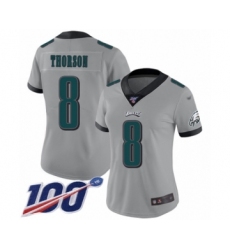 Women's Philadelphia Eagles #8 Clayton Thorson Limited Silver Inverted Legend 100th Season Football Jersey
