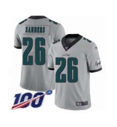 Men's Philadelphia Eagles #26 Miles Sanders Limited Silver Inverted Legend 100th Season Football Jersey