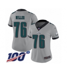 Women's Philadelphia Eagles #76 Shareef Miller Limited Silver Inverted Legend 100th Season Football Jersey