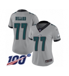 Women's Philadelphia Eagles #77 Andre Dillard Limited Silver Inverted Legend 100th Season Football Jersey
