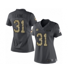 Women's Pittsburgh Steelers #31 Justin Layne Limited Black 2016 Salute to Service Football Jersey