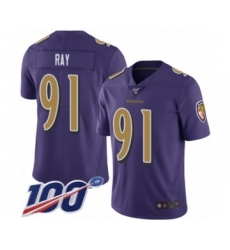 Men's Baltimore Ravens #91 Shane Ray Limited Purple Rush Vapor Untouchable 100th Season Football Jersey